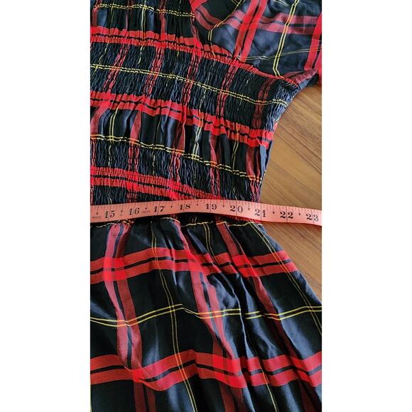 Torrid smocked Tunic Mini Dress Black Red Plaid Twill NWT New 2X - Picture 7 of 8